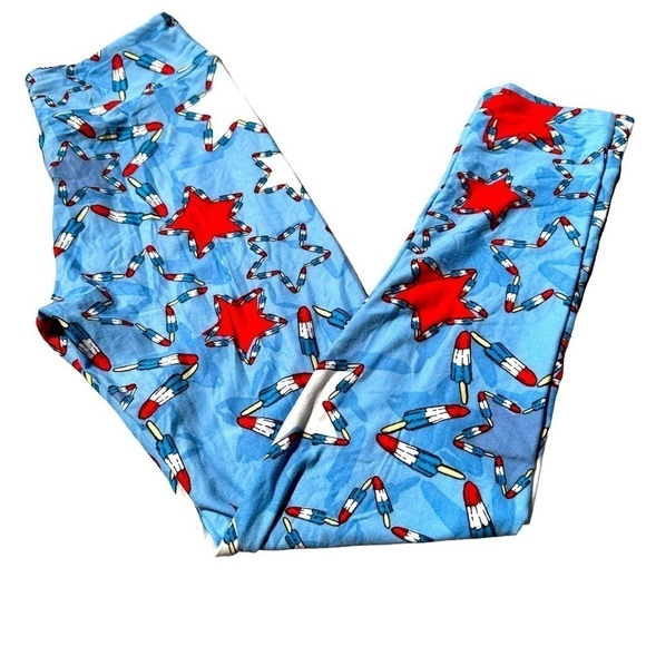 Lularoe one size bomb pop popsicle star leggings.Great summer Americana NWOT - Picture 2 of 5